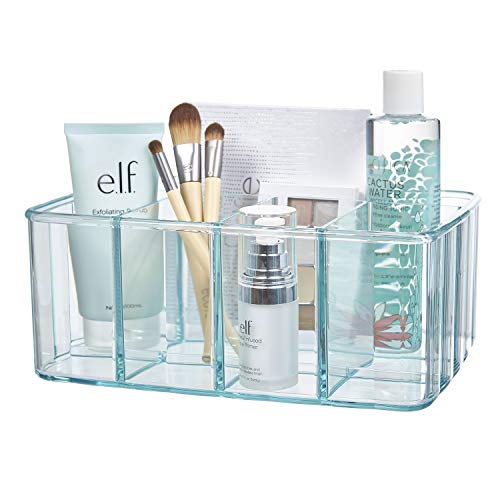 STORi Plastic Vanity Organizer | 5-Compartments | Storage Bin for Makeup Brushes, Palettes, and Beauty Supplies | Keep Bath Products Organized on a Counter or Under The Sink | Ocean Mist