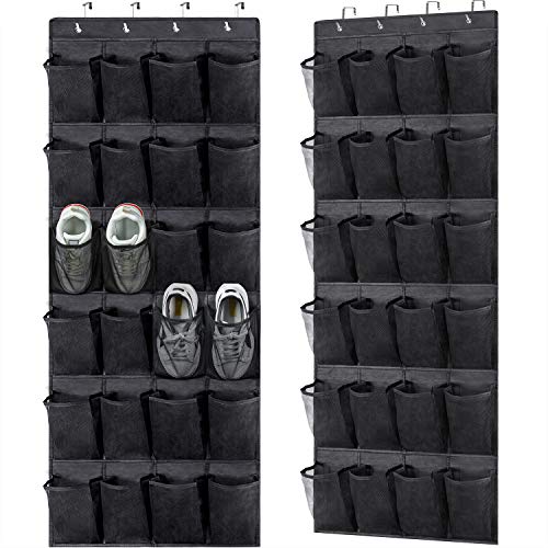 2 Pack Over the Door Shoe Organizers,Hanging Shoe Holder with 24 Durable Large Thickened Mesh Pockets,8 Hooks Mesh Shoe Storage Rack Organizer for Closet Bathroom Bedroom Pantry 59 x 21.6 inch,Black)