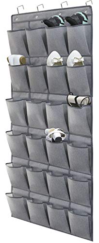 Onlyeasy Over The Door Shoe Organizer,Hanging Shoe Holder with 24 Extra Large Fabric Pockets for Storage Various Shoes(1 pack),61''x22'', Linen-like Grey,MNDODSB1P