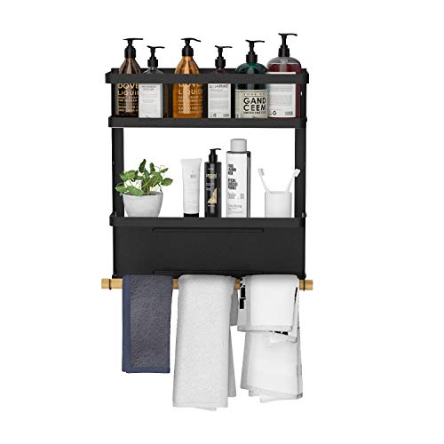 KORVOS Magnetic Spice Rack,Magnetic Shelf Spice Rack for Refrigerator Foldable, Kitchen Storage Rack Multi-Function Storage Rack with 1 Paper Towel Holders under cabinet(3-Tier Black)