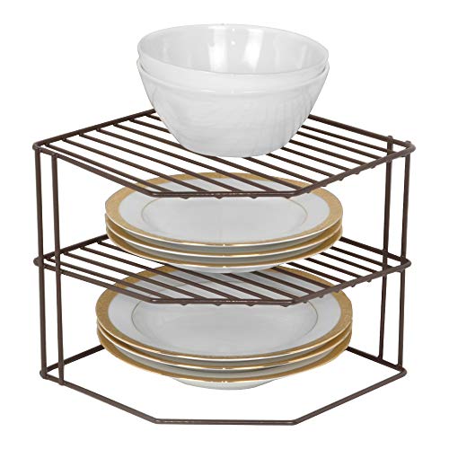 Smart Design 3-Tier Corner Shelf Storage Bronze Heavy Duty Steel Pantry Organizer with Rust-Resistant Finish and No-Scratch Bottom for Easy Home Organization and Storage