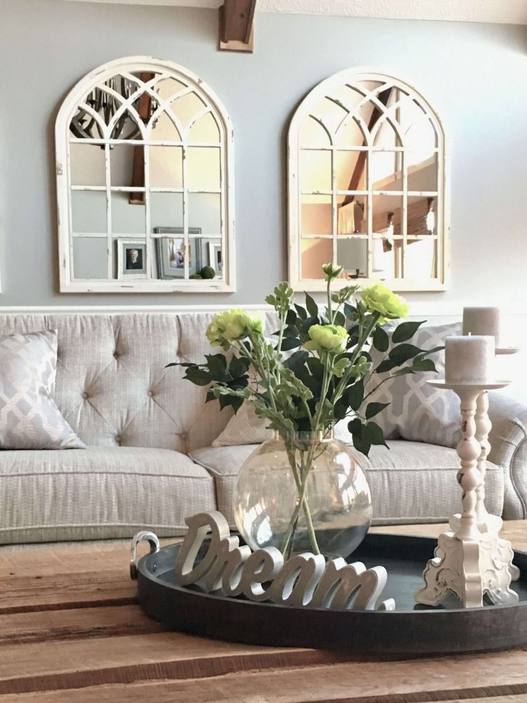 mirror above the couch
