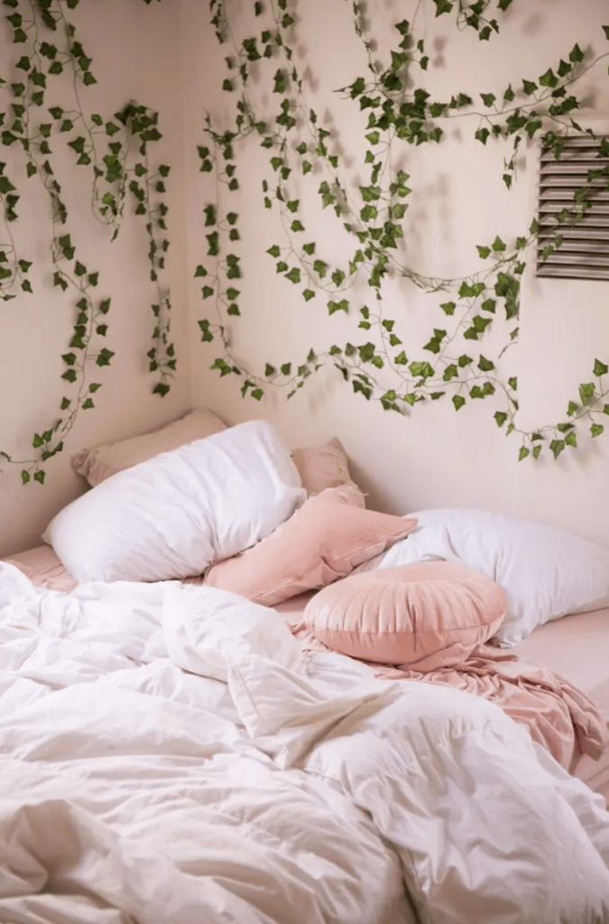draped vines on bedroom ceiling