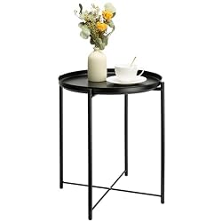 small black foldable side table with tray