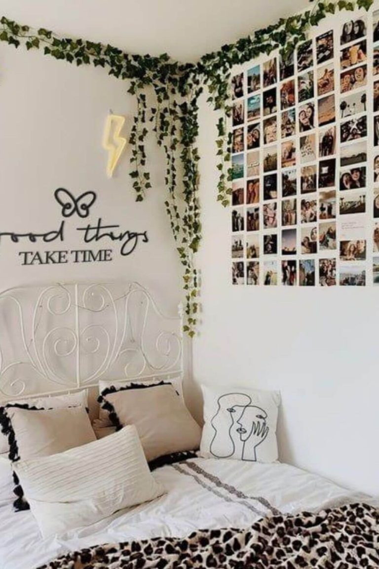 aesthetic bedroom decor with led lights and vines