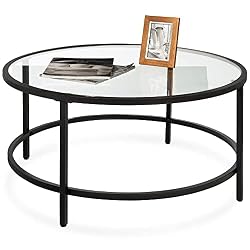 modern round glass table with black metal