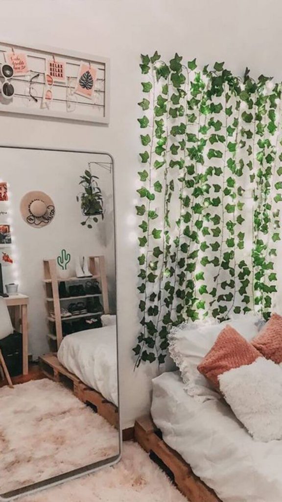 led lights and vines wall decor
