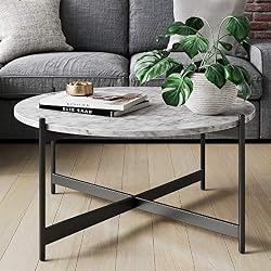 marble top round modern table with black frame