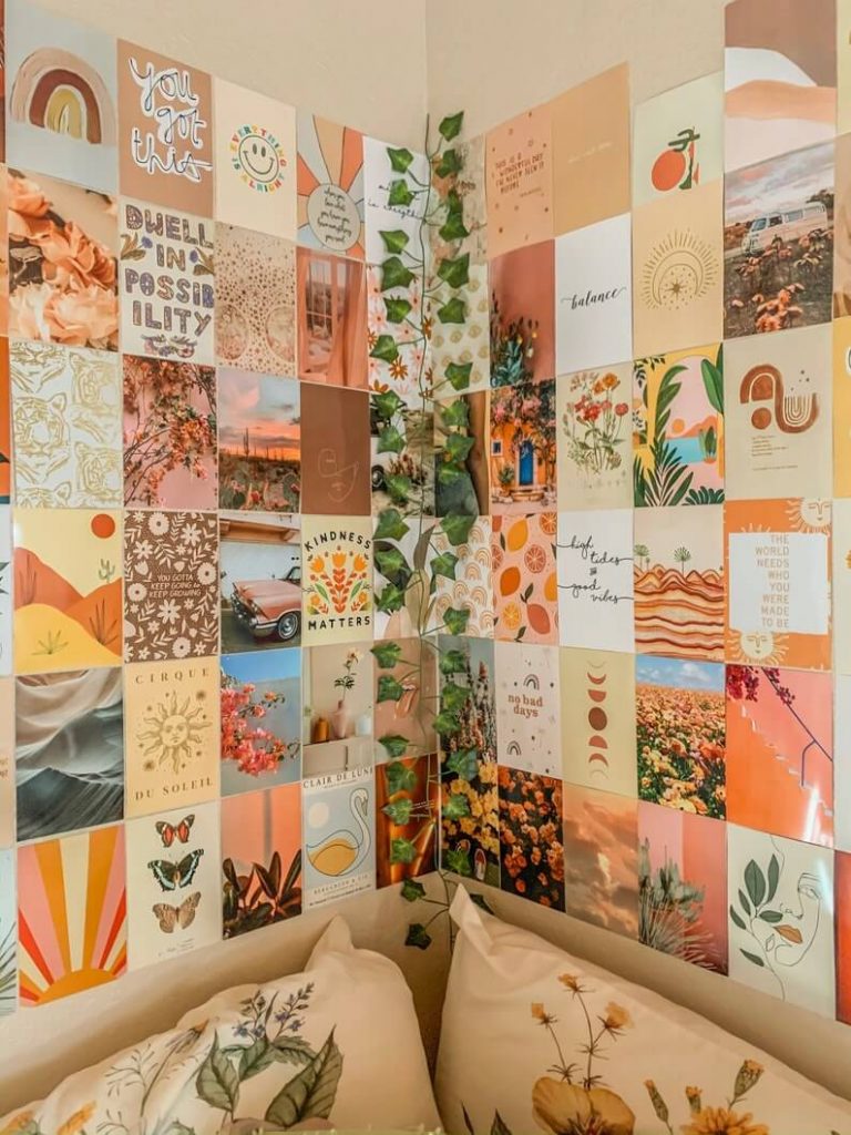 orange and peach boho wall collage