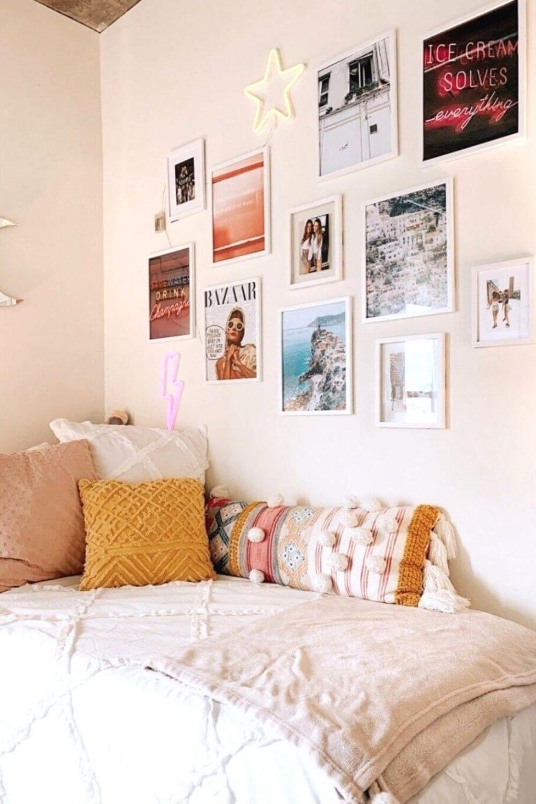 wall collage in bedroom