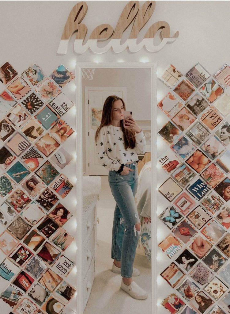 full length mirror with pictures around it