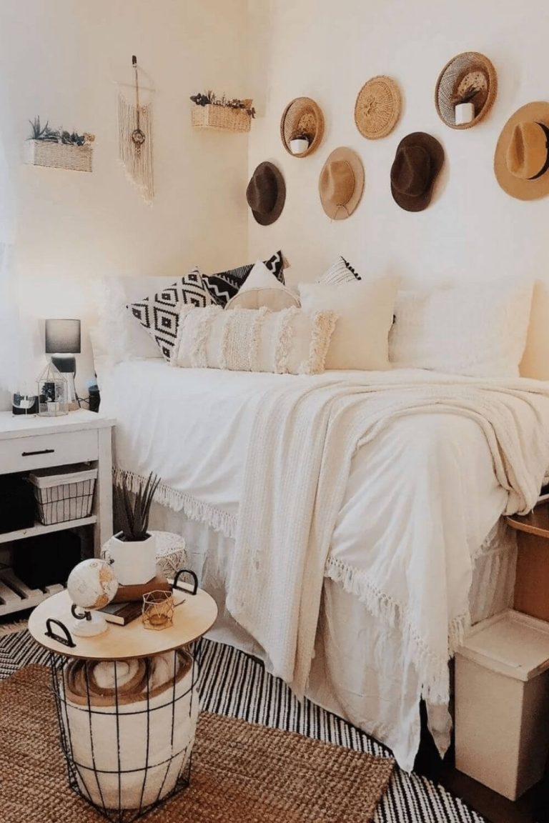 small dorm with clever storage hacks