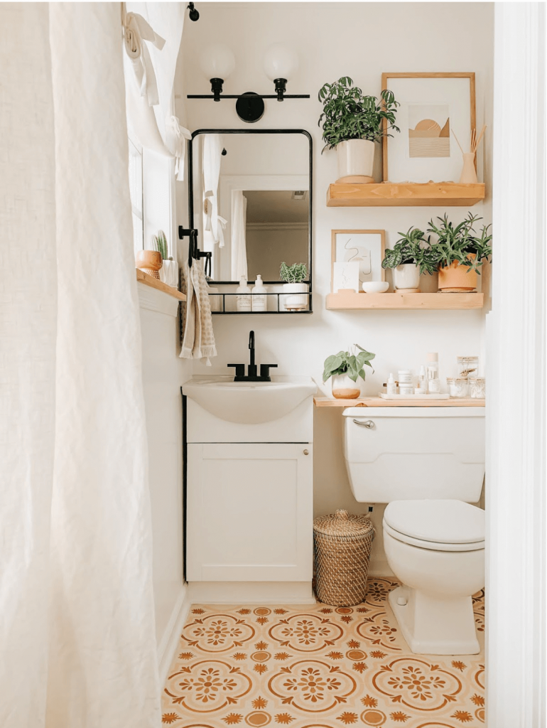 creative small bathroom with mosaic tiles