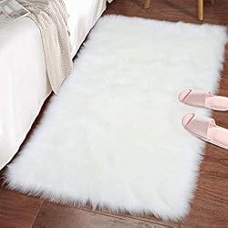 fluffy white bedside rug