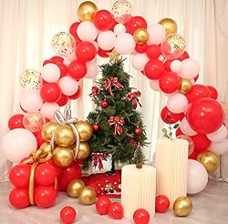 red white and gold balloon garland