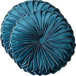 velvet blue round pillows