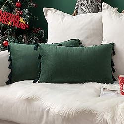 green pillow cover with tassels