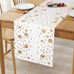 white and gold table runner