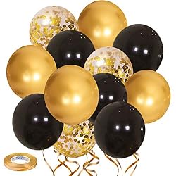 small gold and black balloons