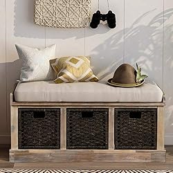 entryway bench with baskets