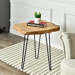 wood side table with metal legs