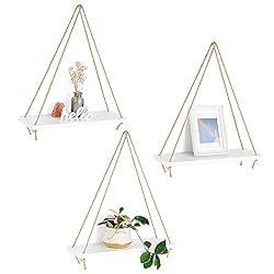 white rope floating shelves