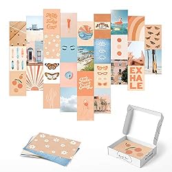 peach and blue wall collage