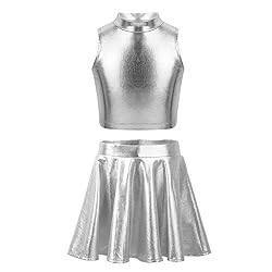 metallic silver skirt and top