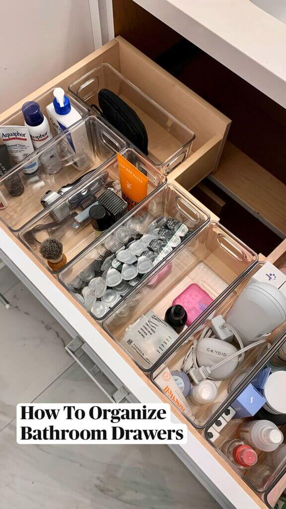 how to organize deep bathroom drawers