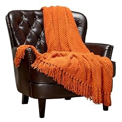 orange knitted throw blanket