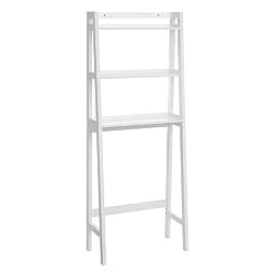 white ladder shelf over the toilet