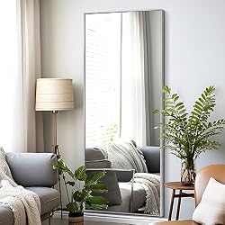 tall mirror with silver gray frame
