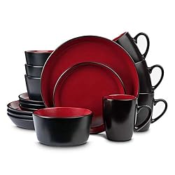 red and black dinnerware set