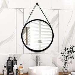 black round mirror with strap