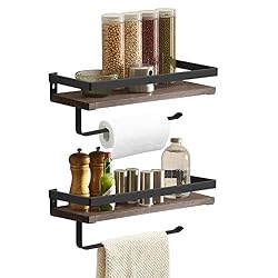 wood floating shelves with towel bar