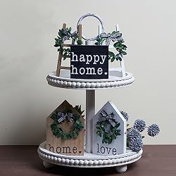 white wood tiered tray