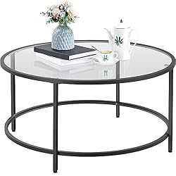 glass metal round coffee table