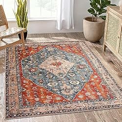 orange print boho rug