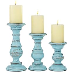 blue pillar candle holders