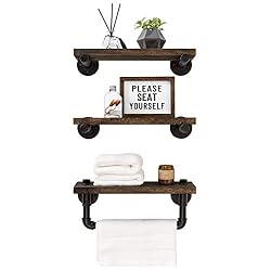 floating shelves with industrial pipes