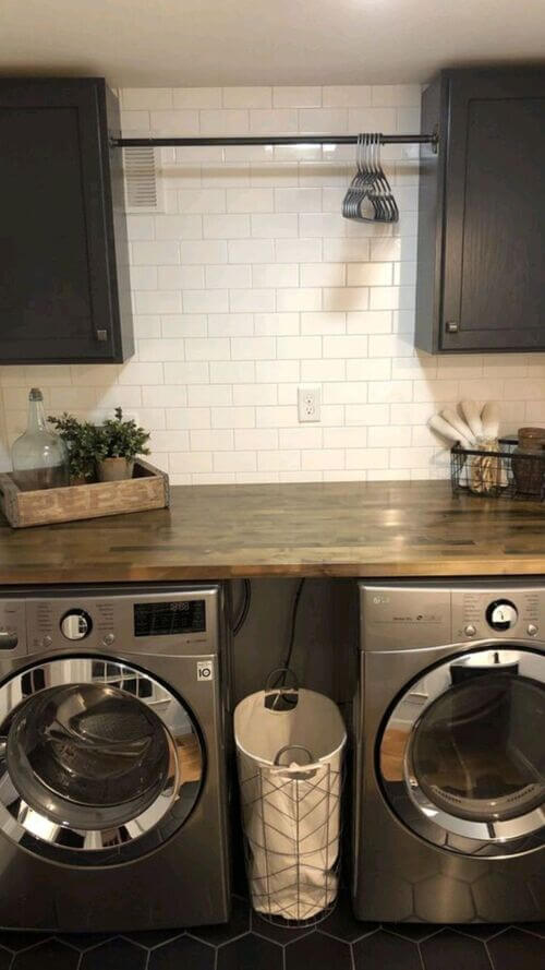 black and white laundry room