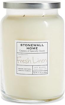 Stonewall Home Fresh Linen Large Glass Apothecary Jar, Scented Candle, 21.25 oz., White