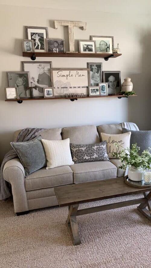 floating shelves over the couch