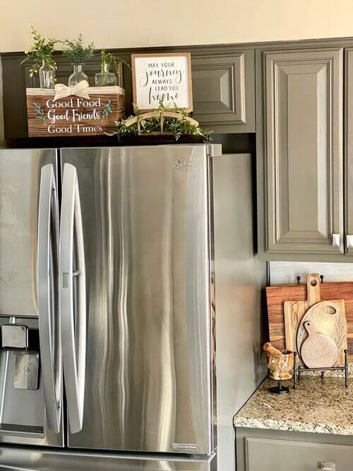 what to decorate with on top of the fridge