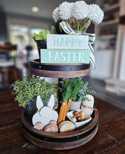 spring themed tiered tray