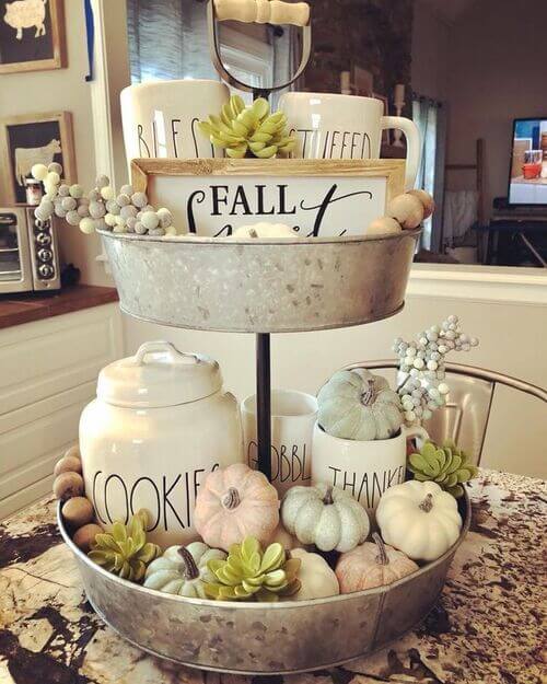 tiered tray decor for dining table