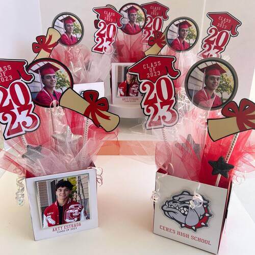 cute red centerpiece for graduation