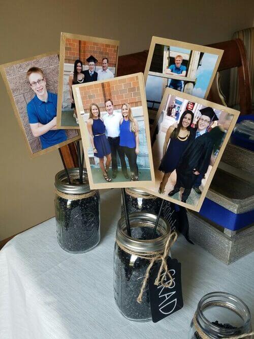 graduation centerpiece with picture sticks
