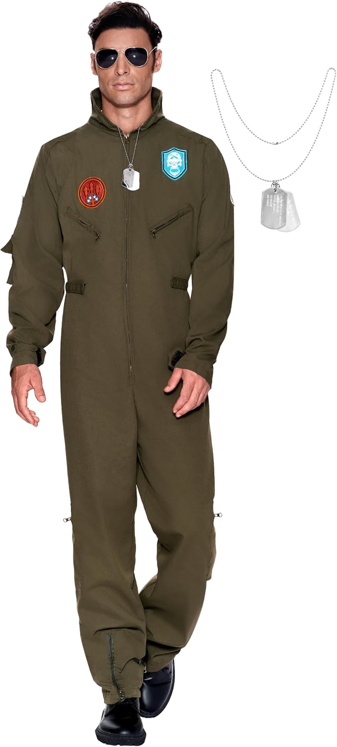 Spooktacular Creations Men s Flight Pilot Costume Adult, Flight Suit with Accessory for Halloween Costume