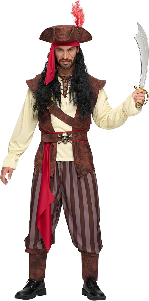 Spooktacular Creations Mens Caribbean Pirate Costume Adult Sea Captain Robber Costume for Halloween